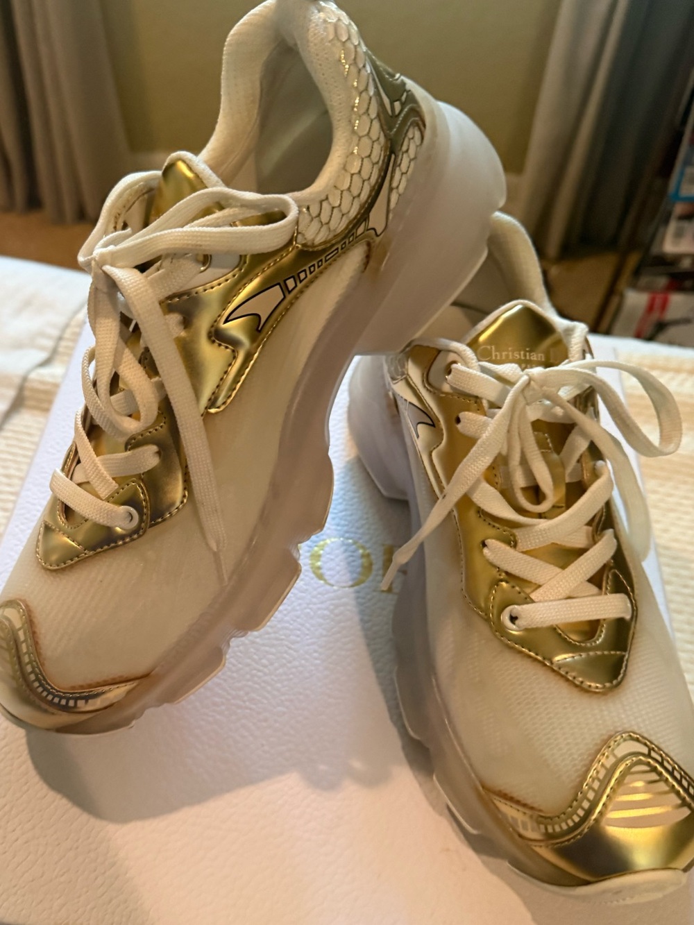 DIOR White & Gold Sneakers